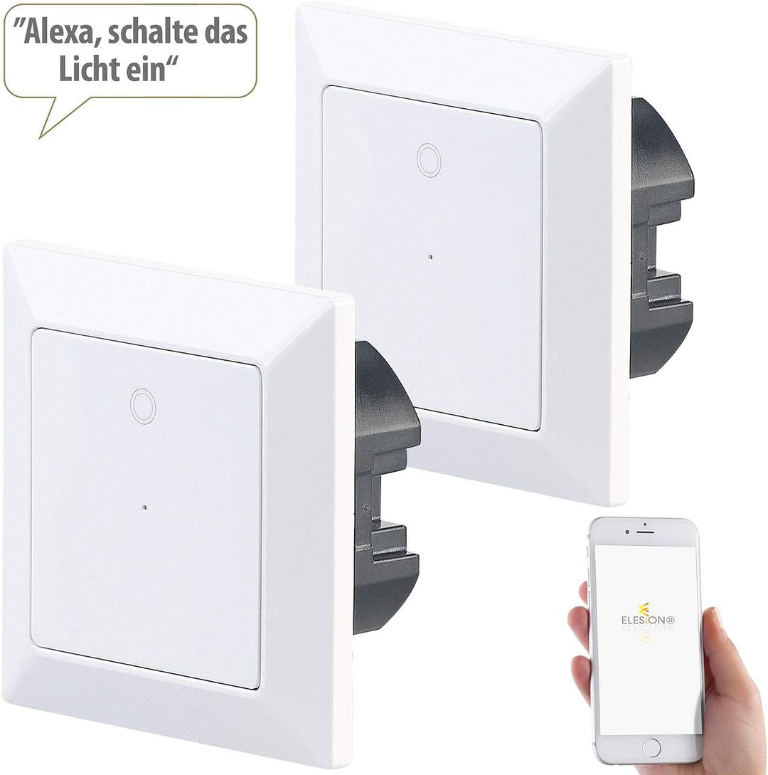 Luminea Home Control Elesion Schalter: 2er-Set WLAN-Lichttaster, App, komp. zu Siri, Alexa & Google
