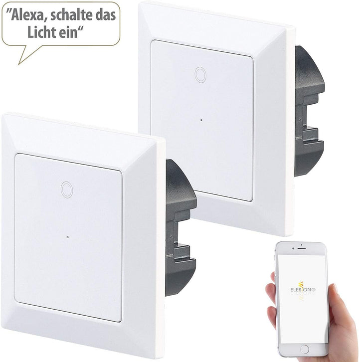 Luminea Home Control Elesion Schalter: 2er-Set WLAN-Lichttaster, App, komp. zu Siri, Alexa & Google