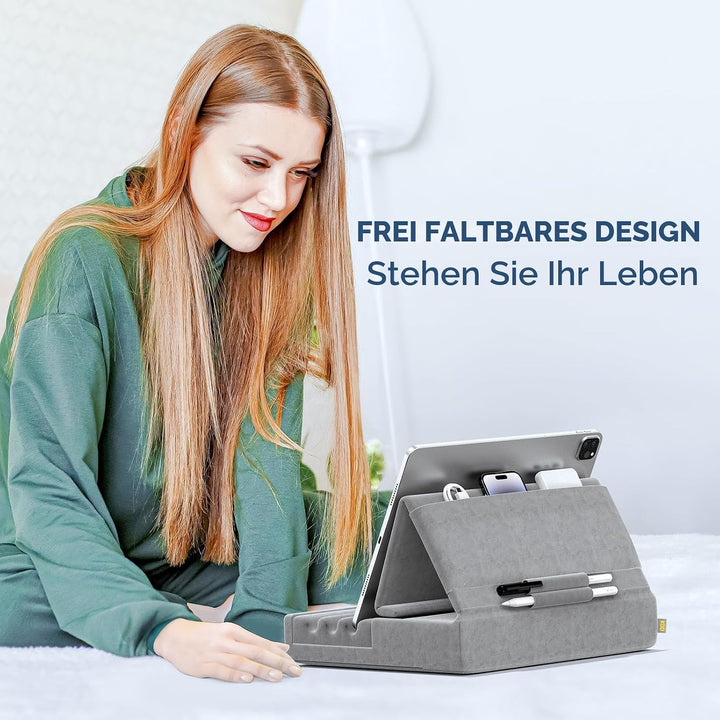 KDD Tablet Halter Kissen, Faltbarer iPad Ständer für Schoss Bett Schreibtisch - Tablet Weicher Kisse