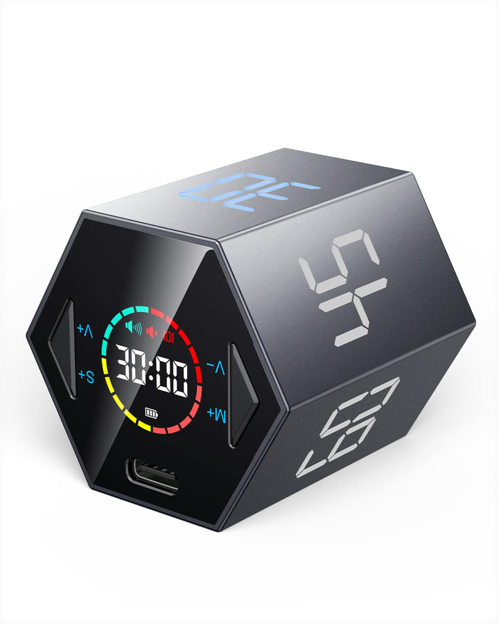 Ticktime Pomodoro Timer Cube, 5/15/25/30/45/60 Min, Benutzerdefinierter Countdown & Stoppuhr 1 Sek–9