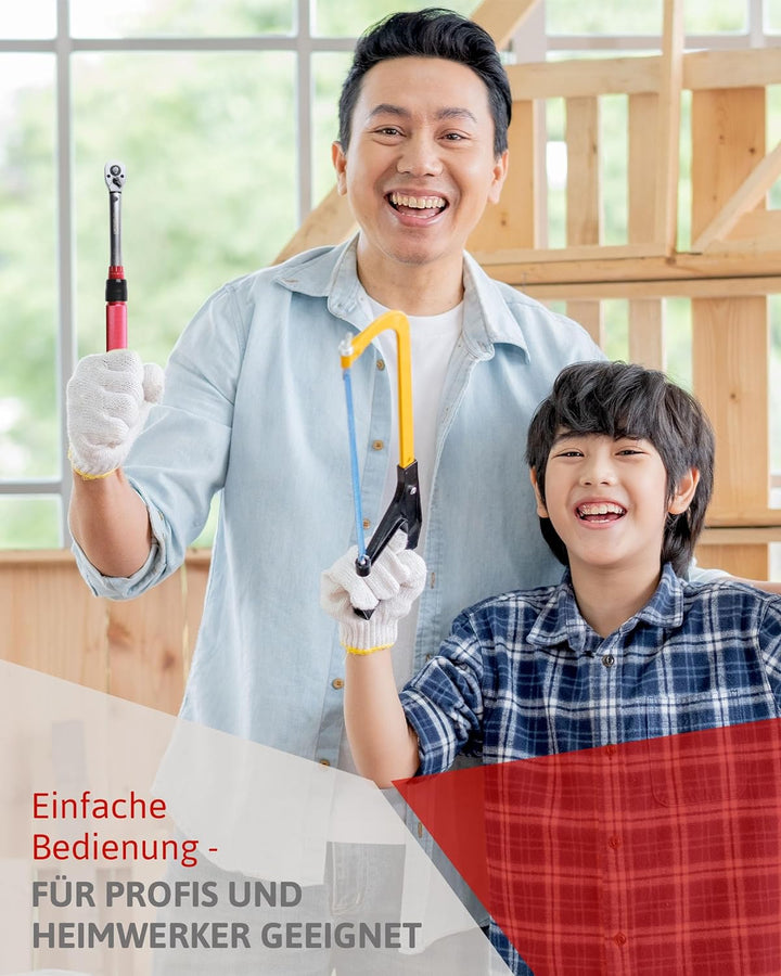 Red Tools Drehmomentschlüssel mit Zubehör - 5-25 Nm 1/4 Zoll Antrieb - Radmutternschlüssel für Auto,