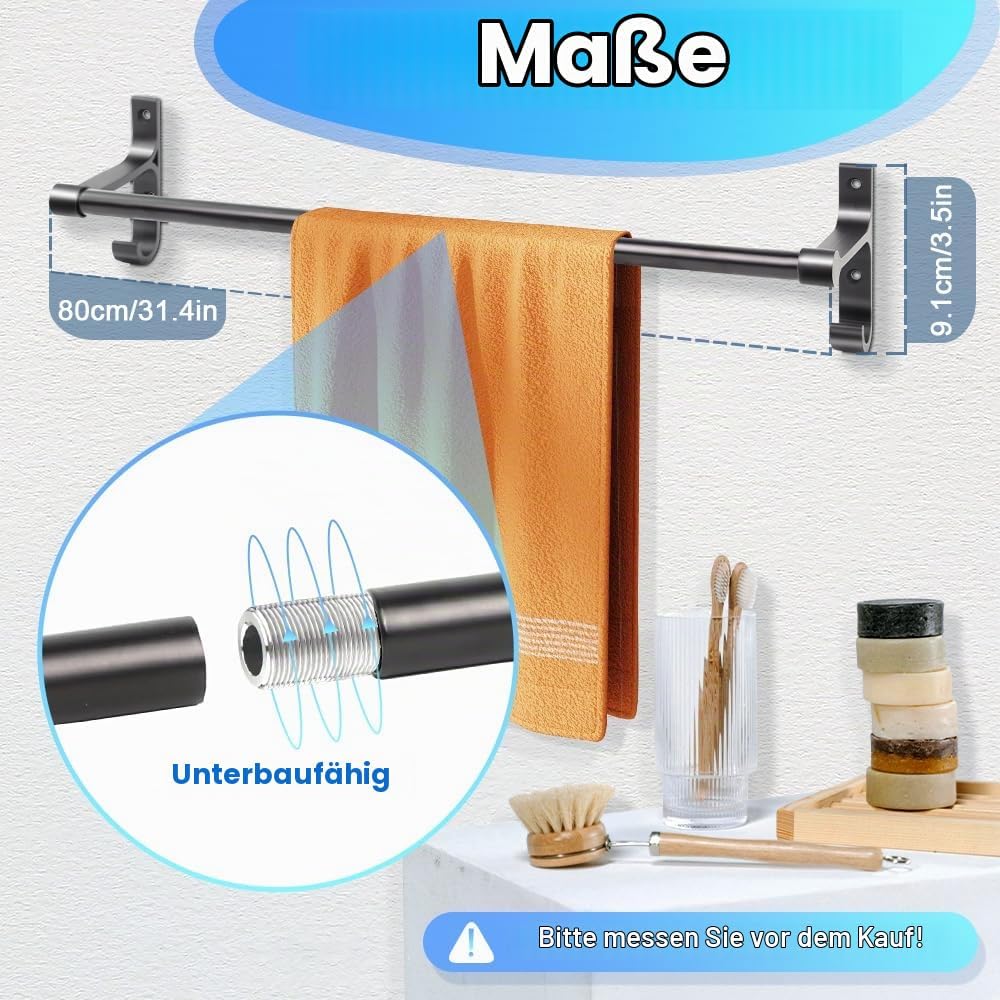 Handtuchhalter, 80cm Handtuchhalter Wand Matt Schwarz Handtuchhalter Bad Wandmontage Metall Handtuch