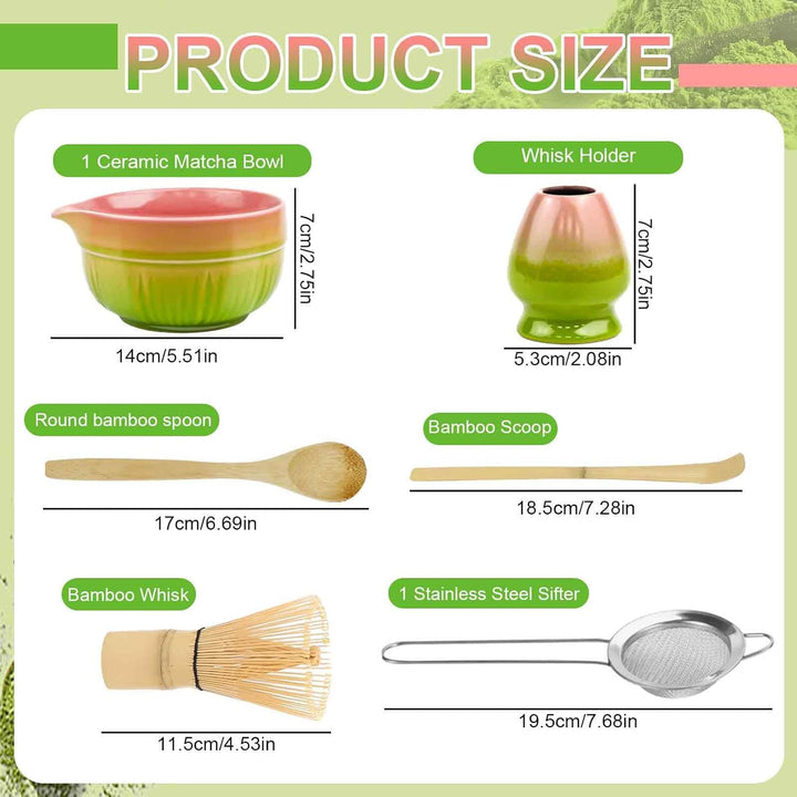 6 Stück Matcha Set, Matcha Tee Sets, Keramik Matcha Schale mit Ausgiesser, Bambus Matcha Besen, Chas