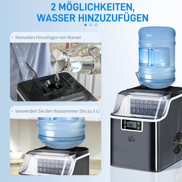 HOMCOM Eiswürfelmaschine, Ice Maker Edelstahl 24 Eiswürfel in 14-18 Min., 20kg/24h, 3,2L Wassertank,
