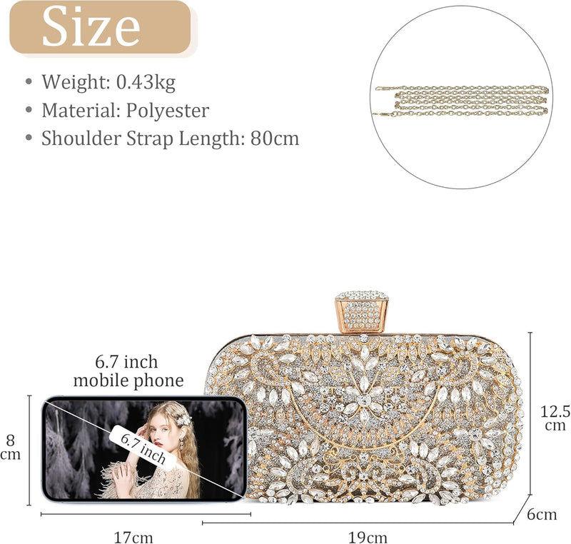 DIRRONA Strass Damen Handtasche Elegante Hochzeits Braut Clutch Bag Exquisite Kettentasche Glitzer P