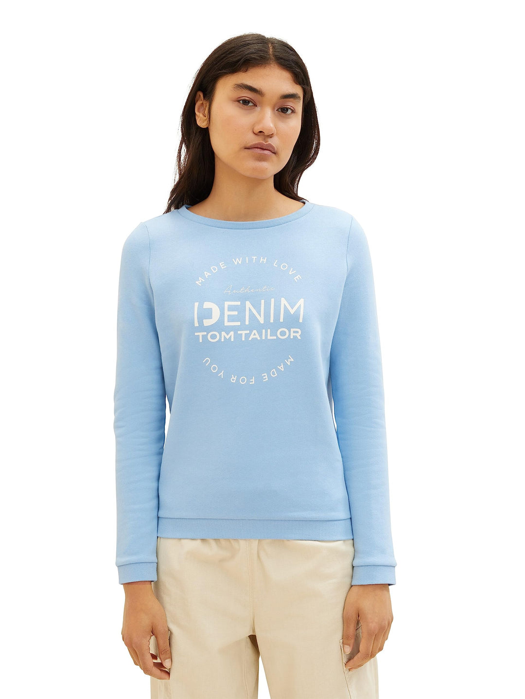 Tom Tailor Denim Damen 1039817 Sweater mit Logo-Print & Raffarm (1er Pack) XS 11139 - Soft Charming