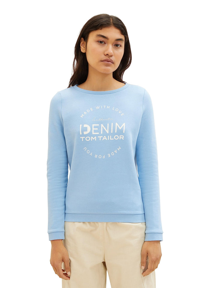 Tom Tailor Denim Damen 1039817 Sweater mit Logo-Print & Raffarm (1er Pack) XS 11139 - Soft Charming