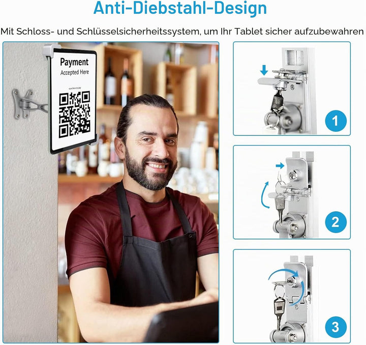 woleyi Wand Tablet Halterung Diebstahlsicherung, Display iPad Halter Anti-Diebstahl, Aluminium Table