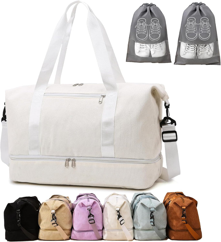 Sporttasche Reisetasche Damen, 35L Weekender Travel Duffle Bag mit 2 schuhbeuteln, Schuhfach & Nassf