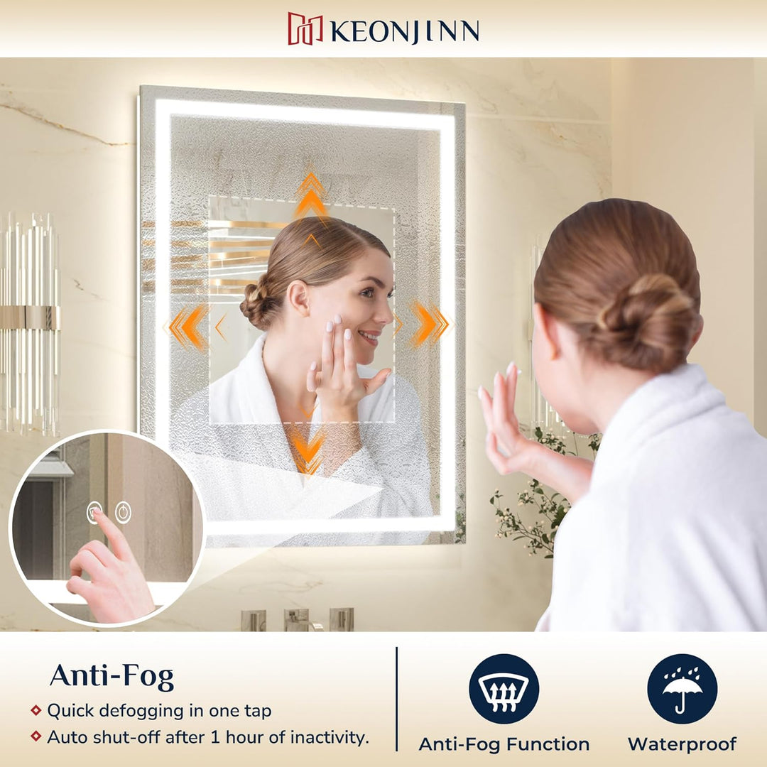 Keonjinn Badspiegel mit Beleuchtung 150x80cm, Beleuchtet Badezimmerspiegel Beschlagfrei Led Bad Spie