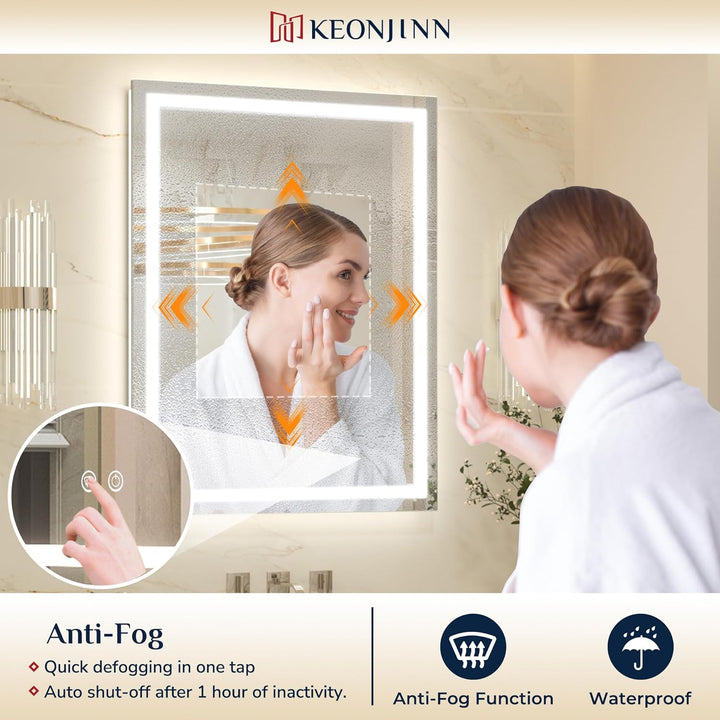 Keonjinn Badspiegel mit Beleuchtung 150x80cm, Beleuchtet Badezimmerspiegel Beschlagfrei Led Bad Spie