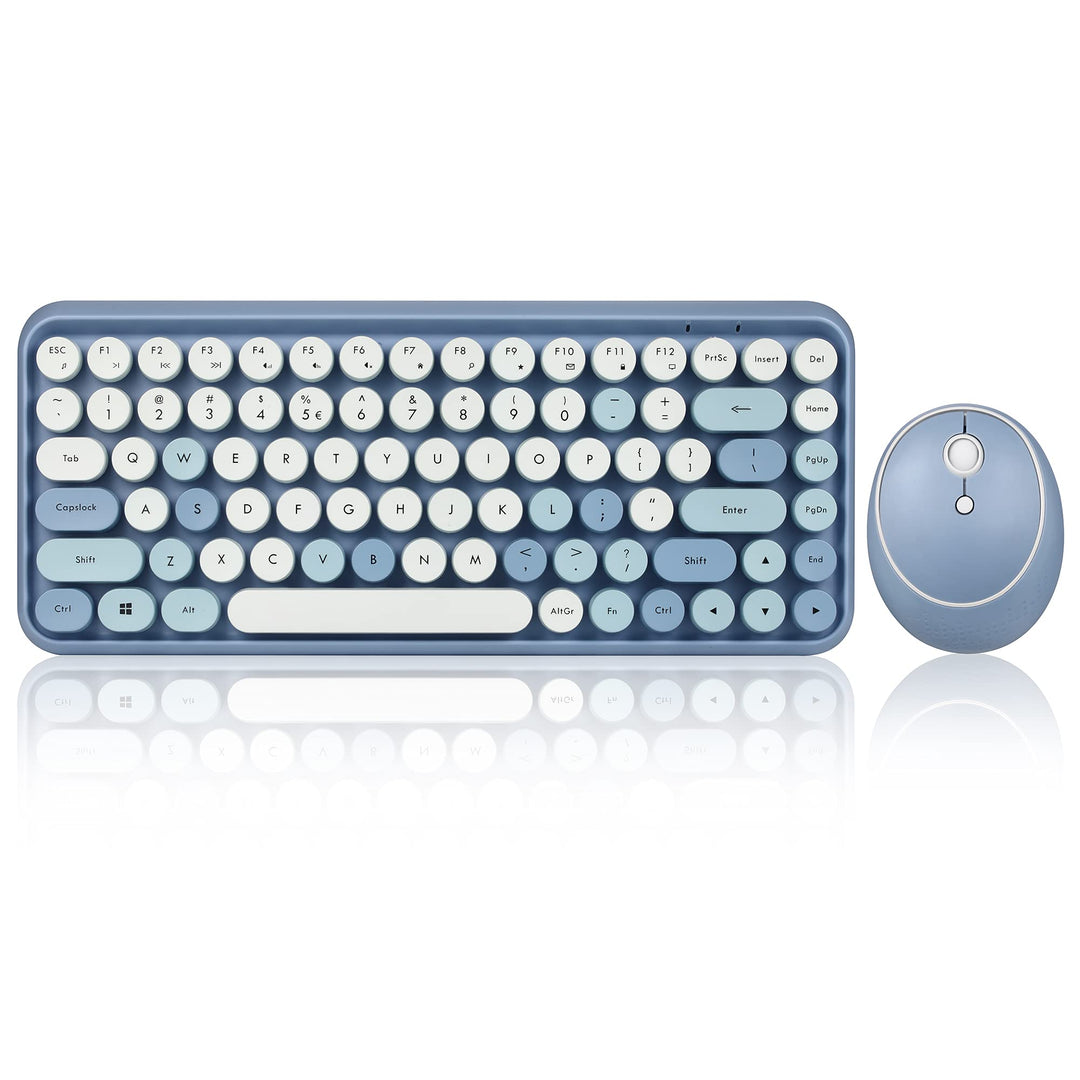 Perixx PERIDUO-713BL Wireless Mini Keyboard and Mouse Combo - Retro Round Key Caps - Pastel Blue - U