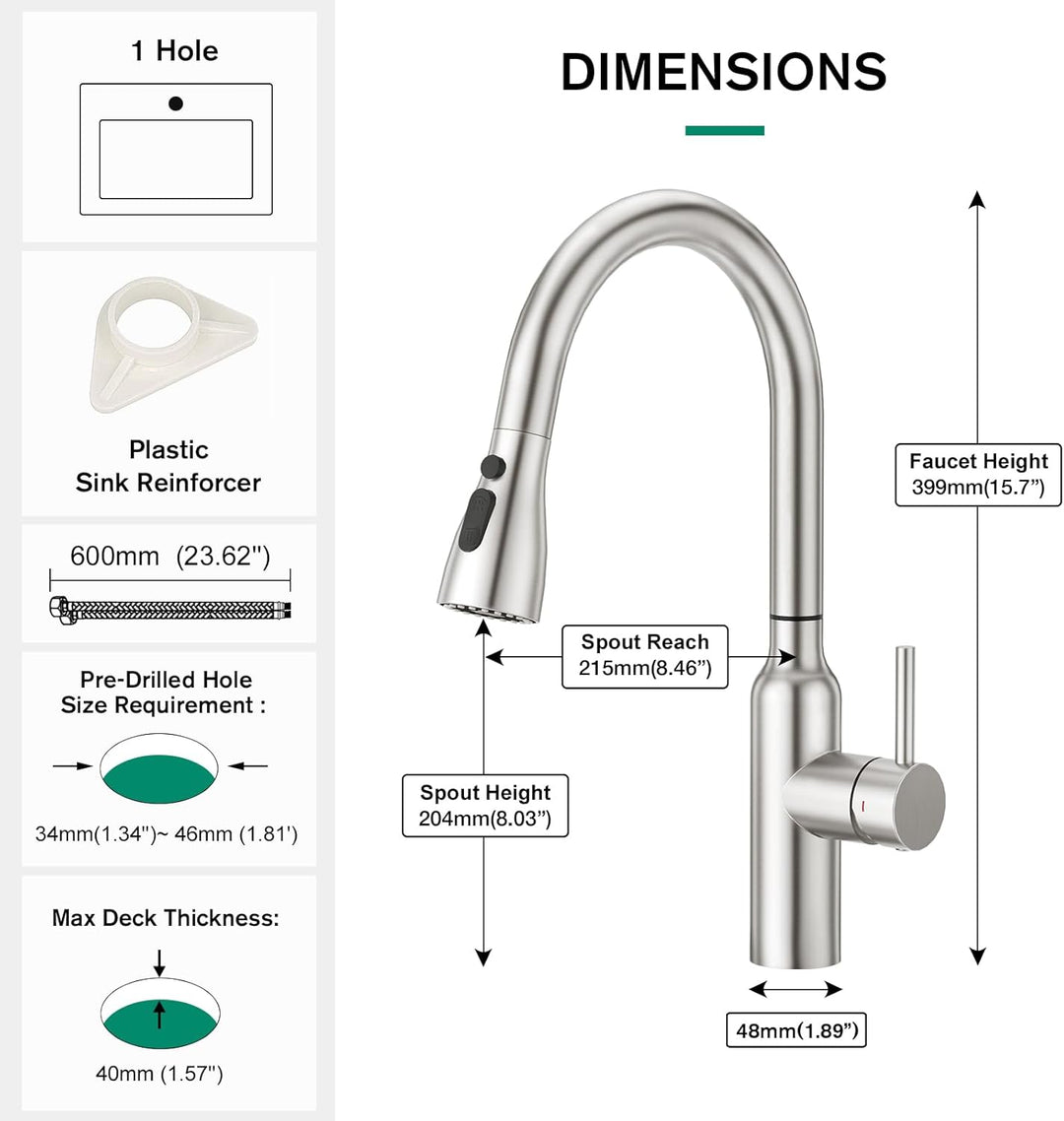CREA Touch Sensor Wasserhahn Armatur Küche Ausziehbar, Küchenarmatur mit Brause Zwei Wasserstrahlart