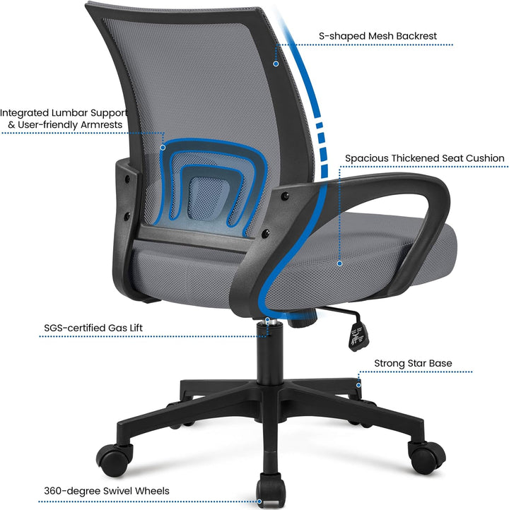 Yaheetech Bürostuhl, Ergonomischer Schreibtischstuhl mit Netzbespannung und Armlehnen, Drehstuhl aus