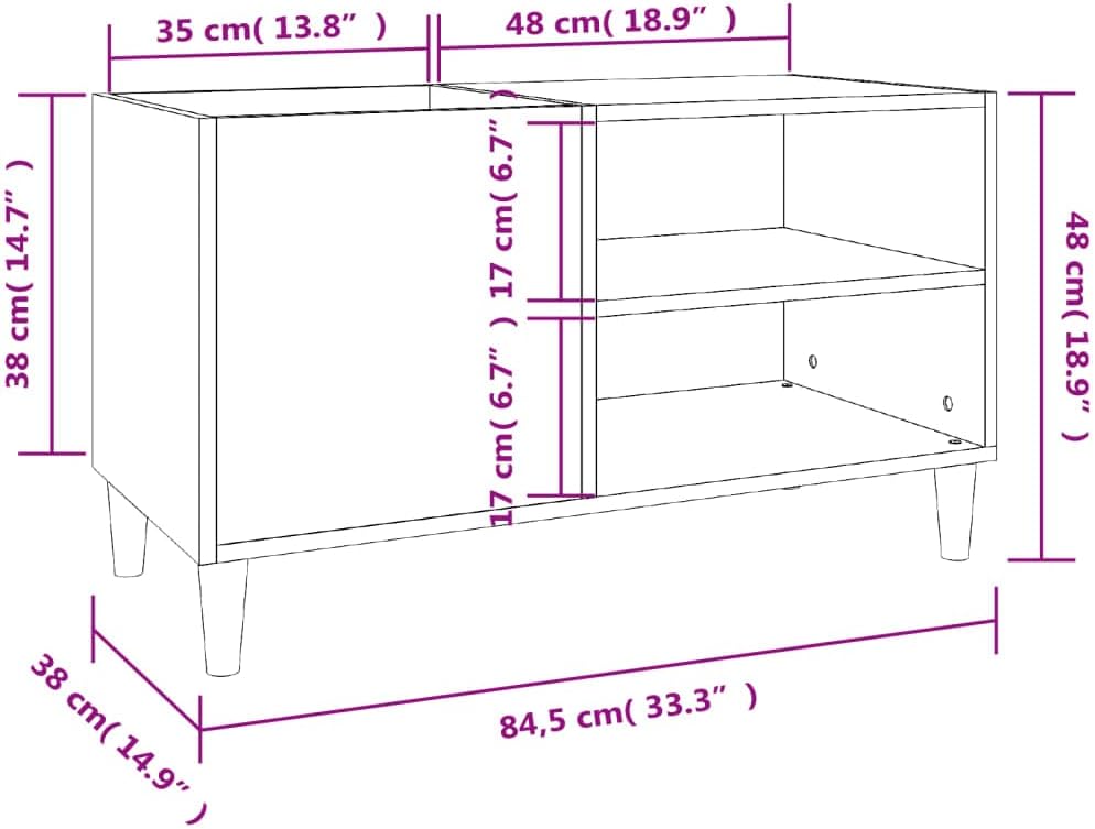 vidaXL Plattenschrank, Schallplattenschrank mit viel Stauraum, Plattenspieler Schrank für Wohnzimmer