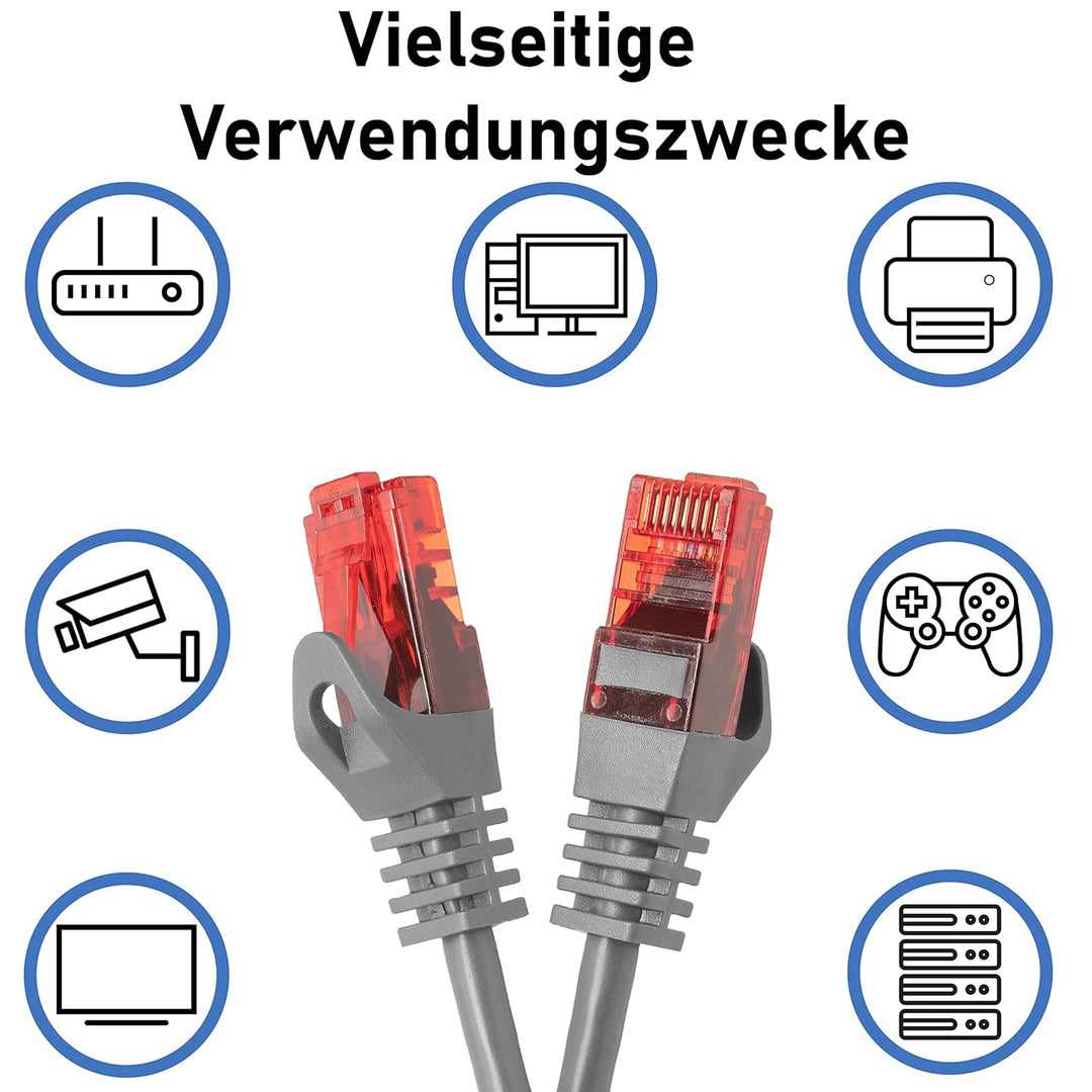 BIGtec - 5 Stück - 50m Gigabit Netzwerkkabel Patchkabel Ethernet LAN DSL Patch Kabel grau (2x RJ-45