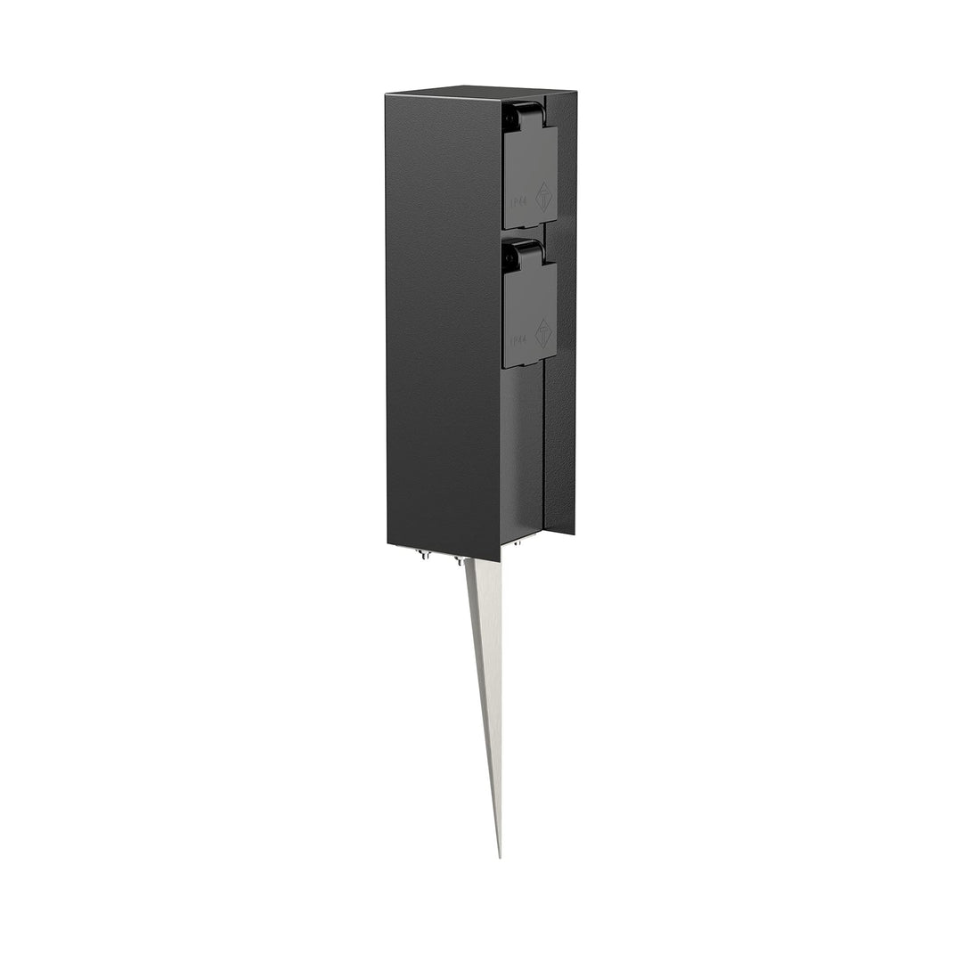 ledscom.de Garten-Steckdosen-Säule POMI mit Erdspiess für aussen, IP44, 2-Fach, schwarz, eckig, 23cm