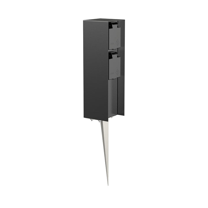 ledscom.de Garten-Steckdosen-Säule POMI mit Erdspiess für aussen, IP44, 2-Fach, schwarz, eckig, 23cm