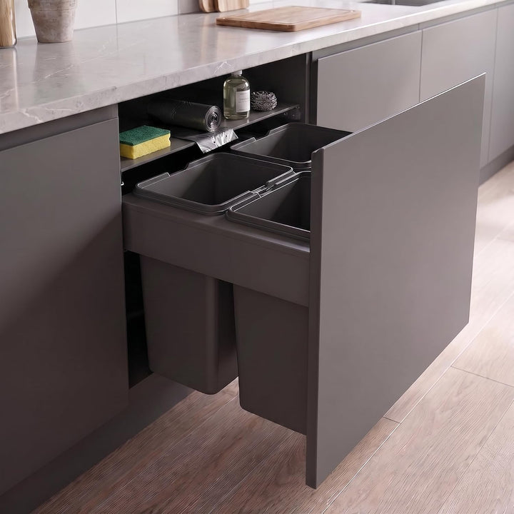 Einbau Mülleimer für 80 cm Küchenschrank 4x20L Abfallsystem mit Metall Vollauszug Soft Close Frontmo