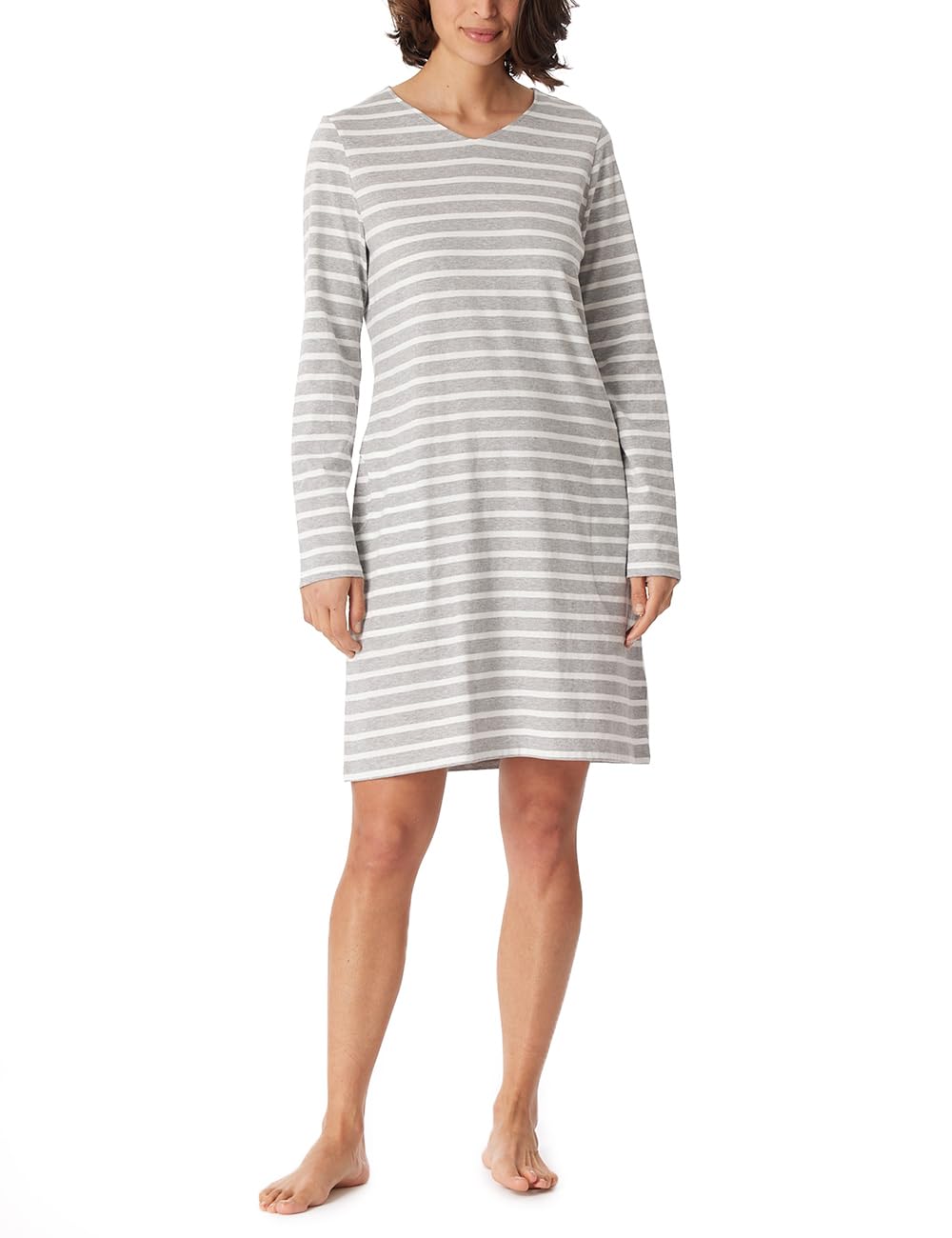 Schiesser Damen Nachtemd kurzarm mit Taschen - Nightwear 36 Grau Melange, 36 Grau Melange