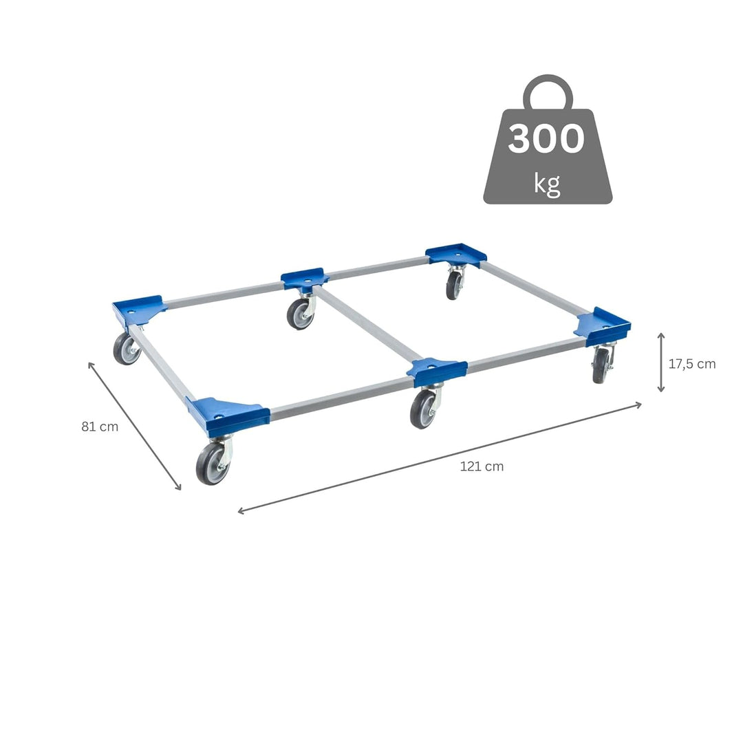 PROREGAL Profi-Flex Transportroller für Euroboxen 120x80cm mit Gummiräder blau | 6 Lenkrollen | unte