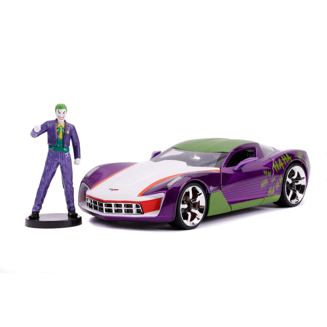Jada Toys Chevy Corvette Stingray, 2009, Joker Figur, Batman, Massstab 1:24, Freilauf, Türen &amp; Koffe