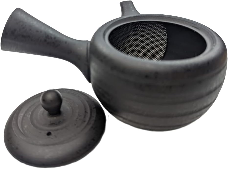 Kyusu Japanische Teekanne aus Keramik mit Teesieb aus Edelstahl, Japan Einhand-Teekanne Black 200ml,