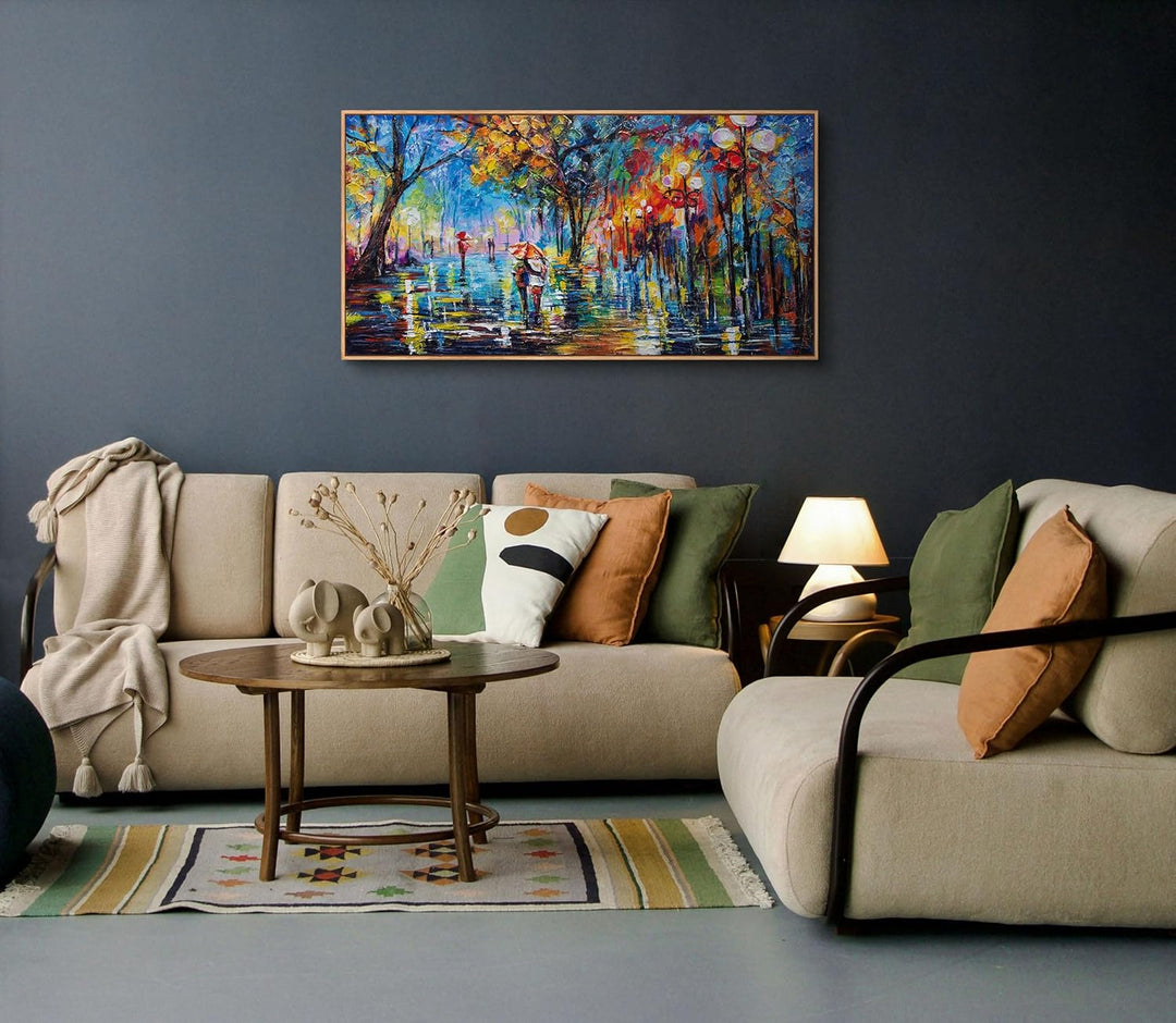 YS-Art Abstrakt Stil Acryl Gemälde auf Leinwand Herbstliche Allee handgemalt Wandbilder Wohnzimmer m
