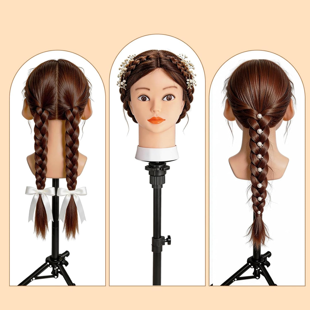 Yofuly 26Zoll/66cm Frisierkopf, 80% Echthaar Übungskopf, Frisieren Trainingsköpfe Puppenkopf Friseur