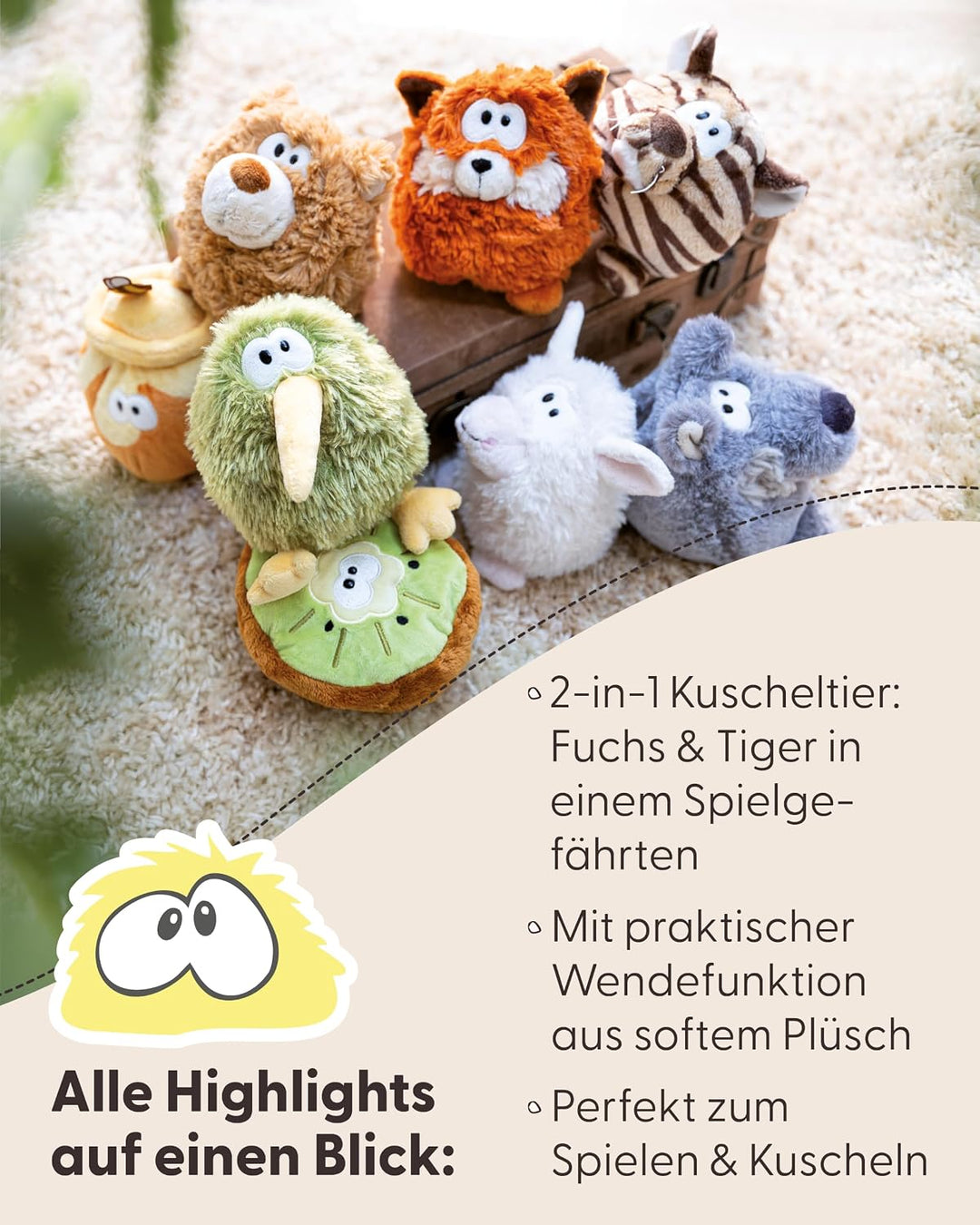 NICI Kuscheltier Fuchs mit Wendefunktion 15cm 2 in 1 - orange - Weiches NICI-Plüschtier – Ideal zum