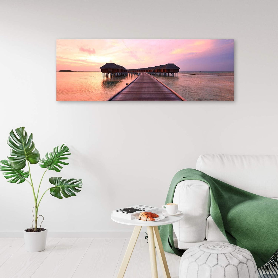 Wandbild XXL Brücke Deko Kunst Bilder Meer Violett 150x60 cm Deko Paneel 150x60 cm Violett_b, Deko P