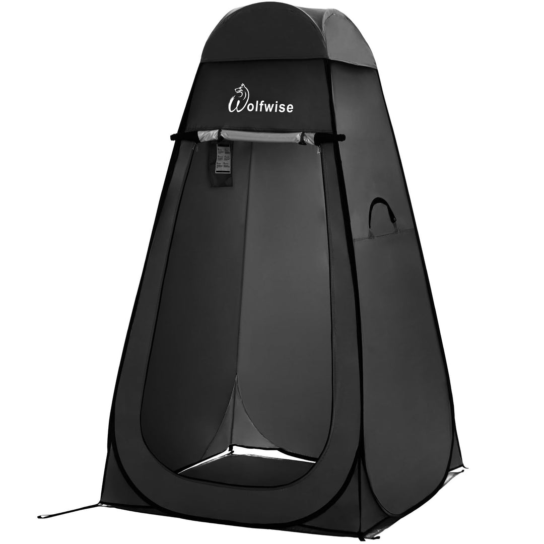 WolfWise PRO Pop Up Duschzelt Camping Silberbeschichtet mit Boden Schwarz Extra Hoch: H 210cm, W 120