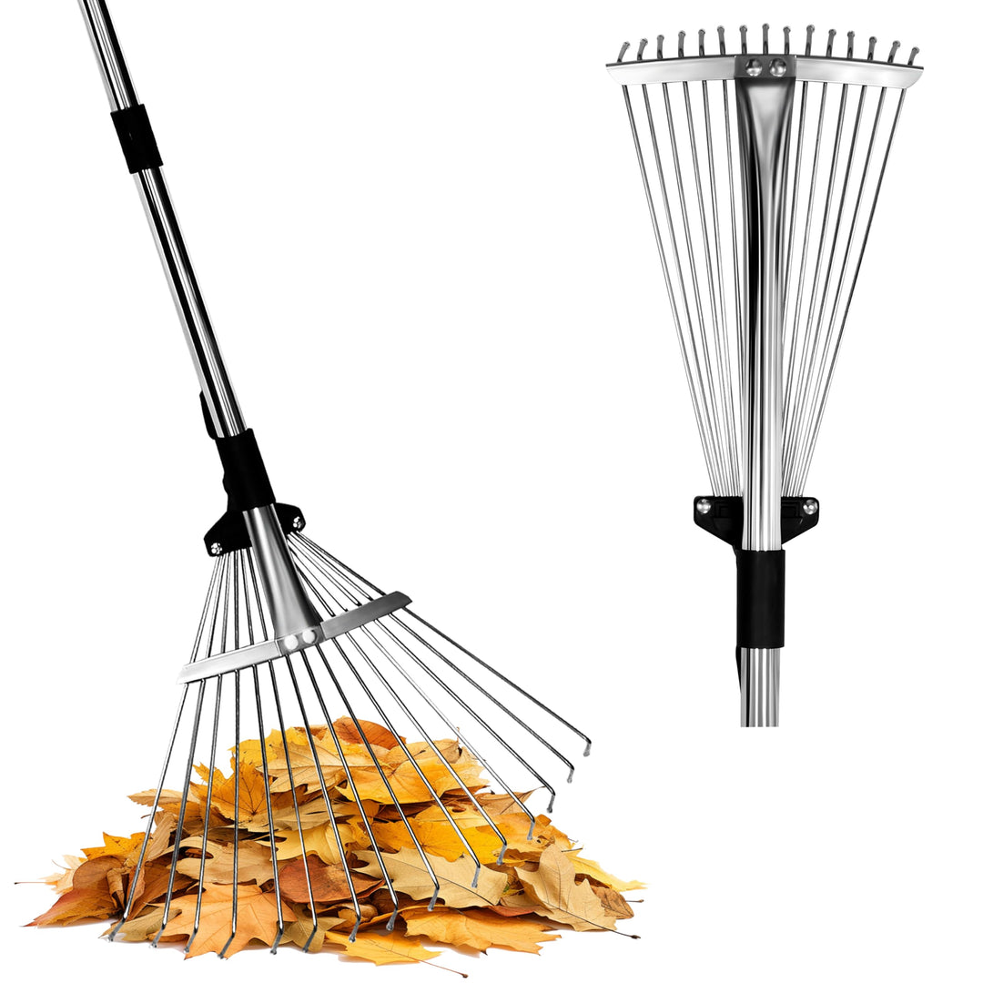 Laubrechen mit stiel 175cm - Laubbesen Mit ausziehbarem Kopf (20-40cm) Ideal für grosse Rasenflächen