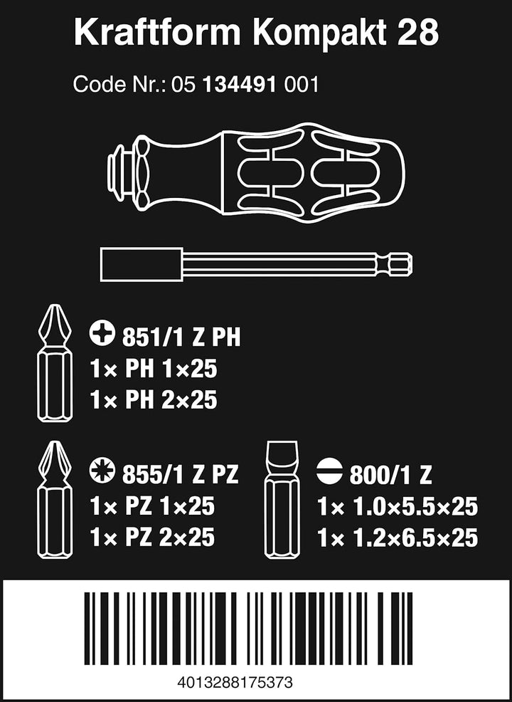 Wera Kraftform Kompakt 28 mit Tasche, 7-teilig, Wera 05134491001 & 05033404001 9500 Magnet SB, Magne