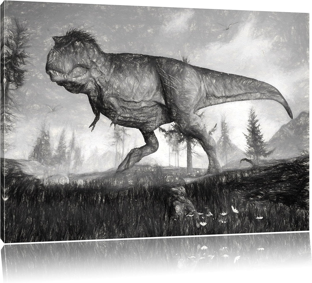 Pixxprint T-Rex Dinosaurier in der Natur als Leinwandbild/Grösse: 100x70 / Wandbild/Kunstdruck/ferti