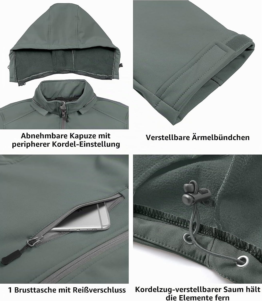 Little Donkey Andy Softshelljacke für Herren mit abnehmbarer Kapuze, Fleecefutter und Wasserabweisen