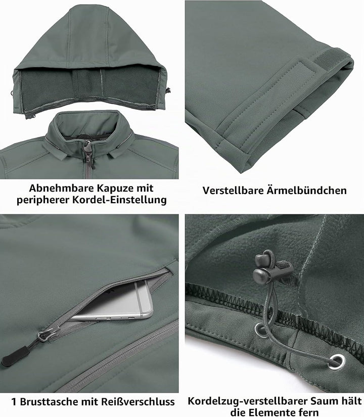 Little Donkey Andy Softshelljacke für Herren mit abnehmbarer Kapuze, Fleecefutter und Wasserabweisen