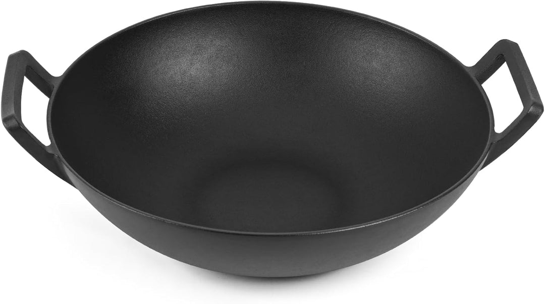 only fire Wok Gusseisen, Ø36cm Wokpfanne mit Griff, Gusseisenpfanne für Weber Gourmet BBQ System, Pa