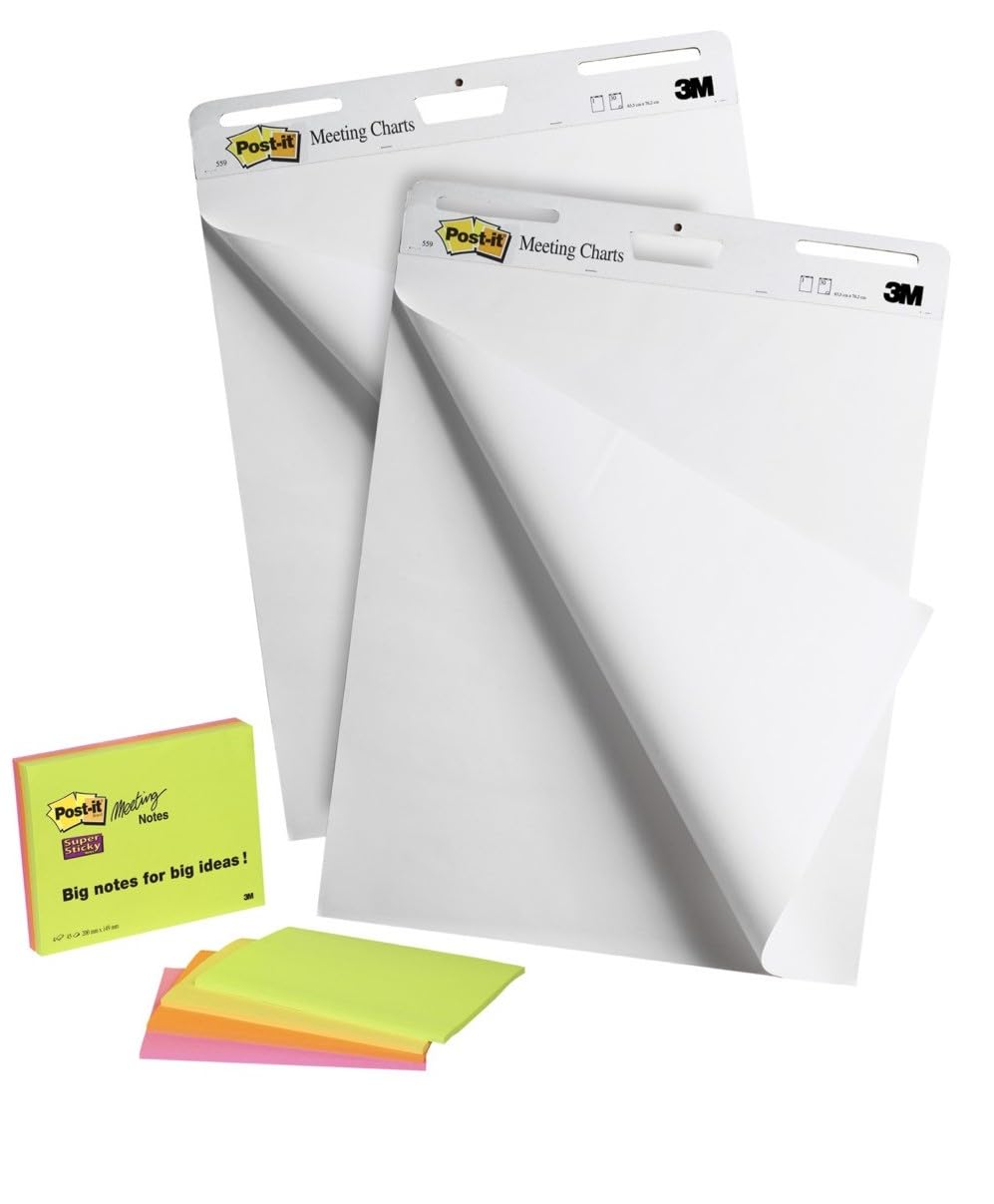 Post-it Super Sticky Meeting Chart, Weiss, unliniert, 2 Blöcke, 635 mm x 762 mm + 4 Blöcke Meeting N