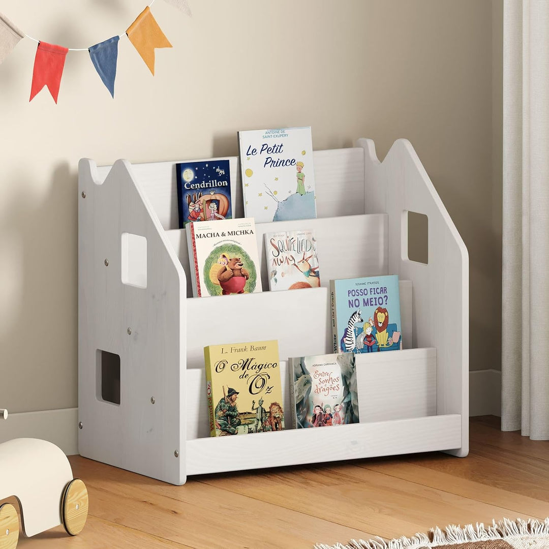 IDIMEX Bücherregal Bruno 4 Fächer aus Massivholz - weiss Montessori Bücherregal für Kinderzimmer, St