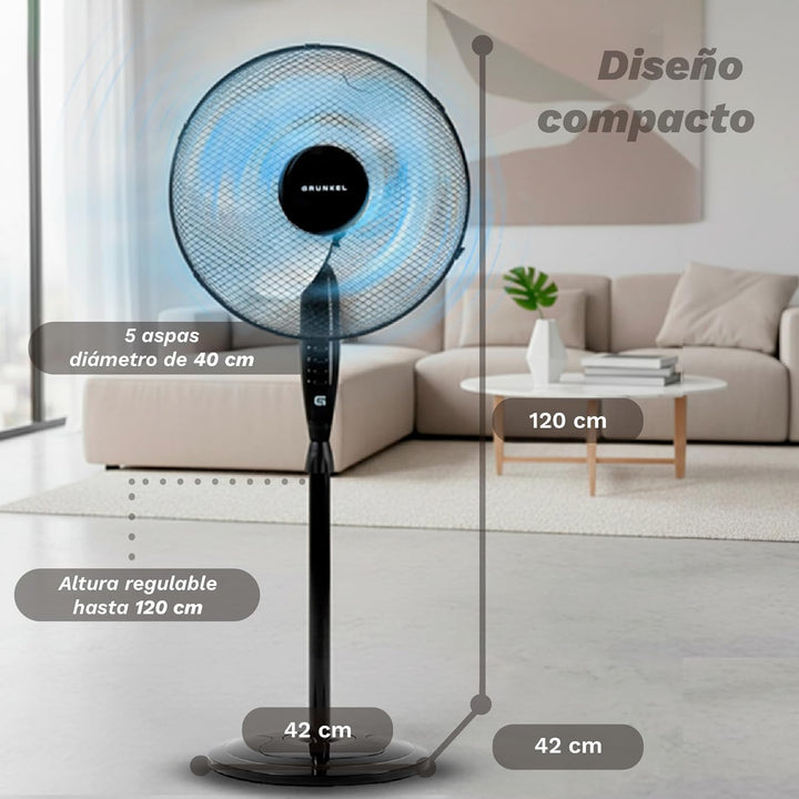 Grunkel Fan-165r Ng Standing Fan One Size Runder Sockel, Schwarz, Runder Sockel, Schwarz