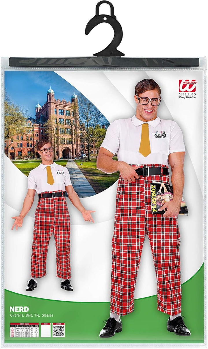 W WIDMANN MILANO Party Fashion - Kostüm Nerd, Overall, Gürtel, Krawatte, Brille, Streber, Freak, Fas