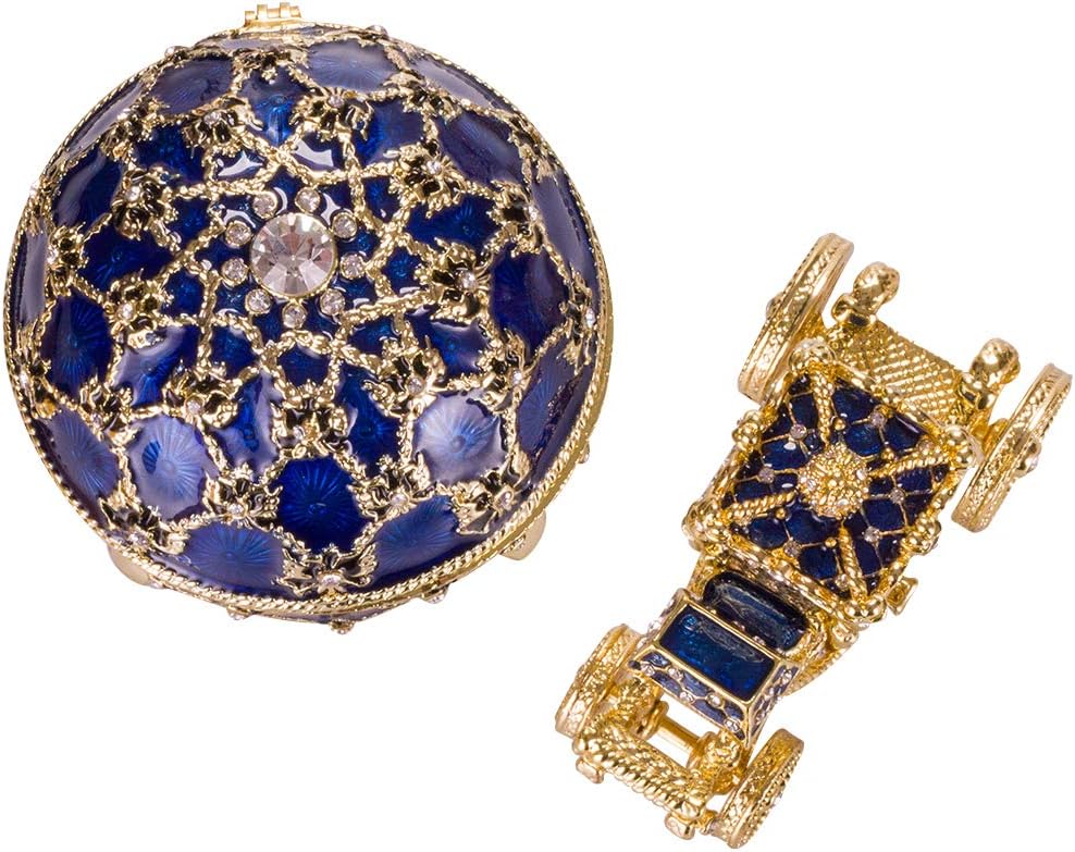 Fabergé-Stil Ei / Schmuckkästchen mit Kutsche & Doppelköpfiger Adler 9,5 cm