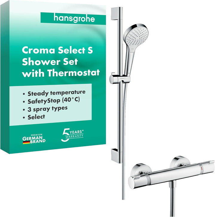 hansgrohe Croma Select S Thermostatset 0,65m, 3 Strahlarten, Weiss/Chrom, Weiss/Chrom