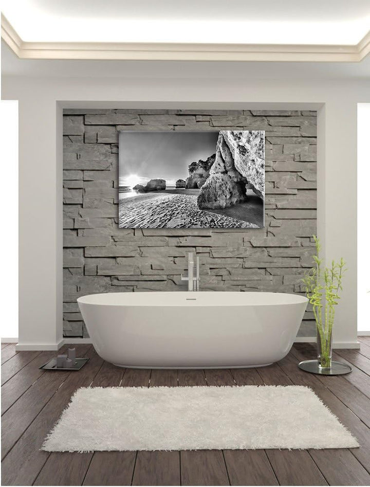 Pixxprint Monocrome, Sonnenuntergang an Felsen, Format: 100x70 auf Leinwand, 100x70