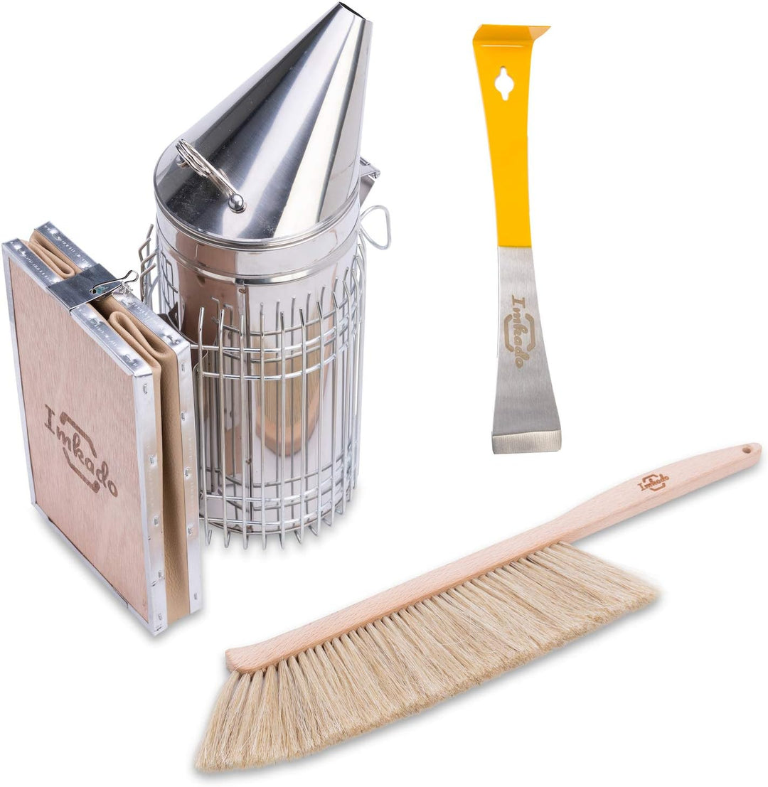 Imkado Imker Einsteiger Set Standard - Premium Edelstahl-Smoker, Bienenbesen, Stockmeissel - Einstei