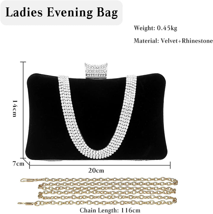 CORIOS Damen Abendtasche Samt Clutch Bag Glitter Strass Handtasche Kette Tasche Shining Portemonnaie