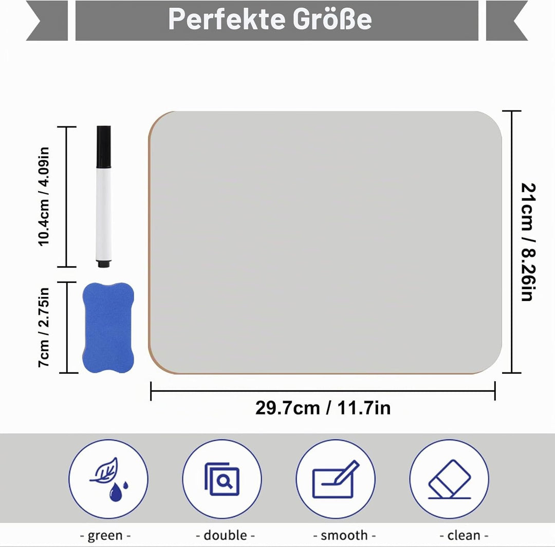 Hisredsun Whiteboard, klein, trocken abwischbar, 21 x 30 cm, doppelseitig, Mini-Whiteboard mit 16 St