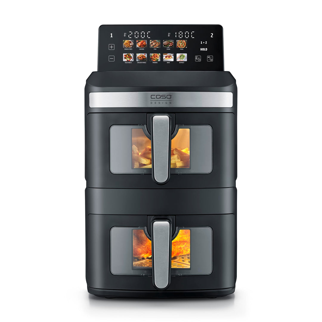 CASO AirFry Duo Tower, Doppel-Heissluftfritteuse, AirFryer, 12,4L (2x 6,2 L) vertikal, individuell e