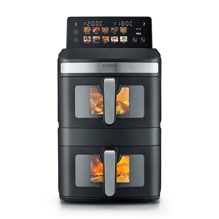 CASO AirFry Duo Tower, Doppel-Heissluftfritteuse, AirFryer, 12,4L (2x 6,2 L) vertikal, individuell e